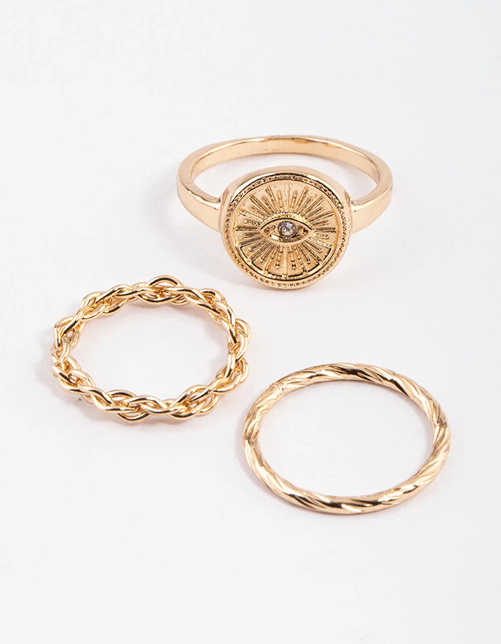 Gold Signet Evil Eye Ring Pack