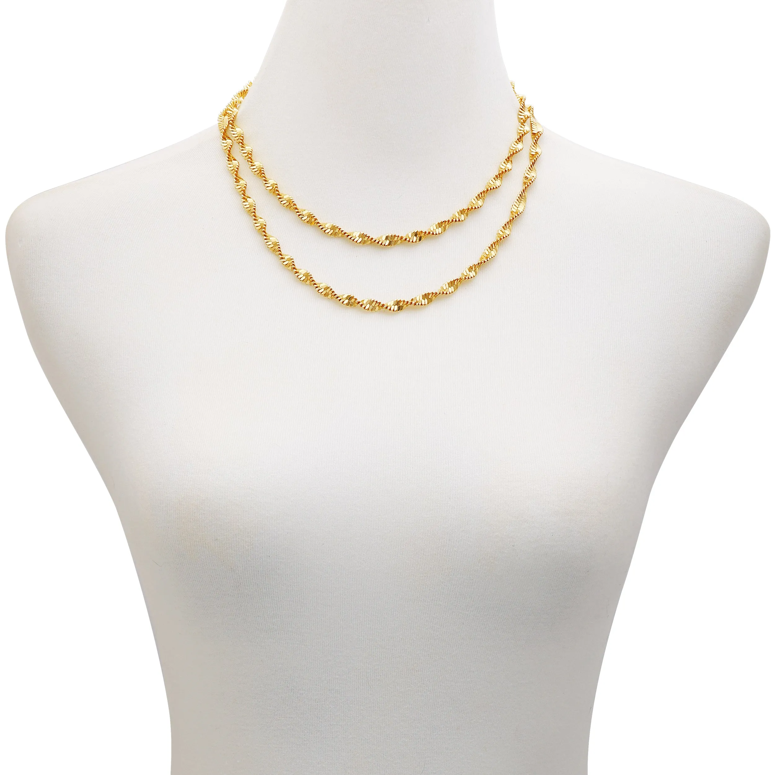 Goldtone Double Layered Harringbone Necklace