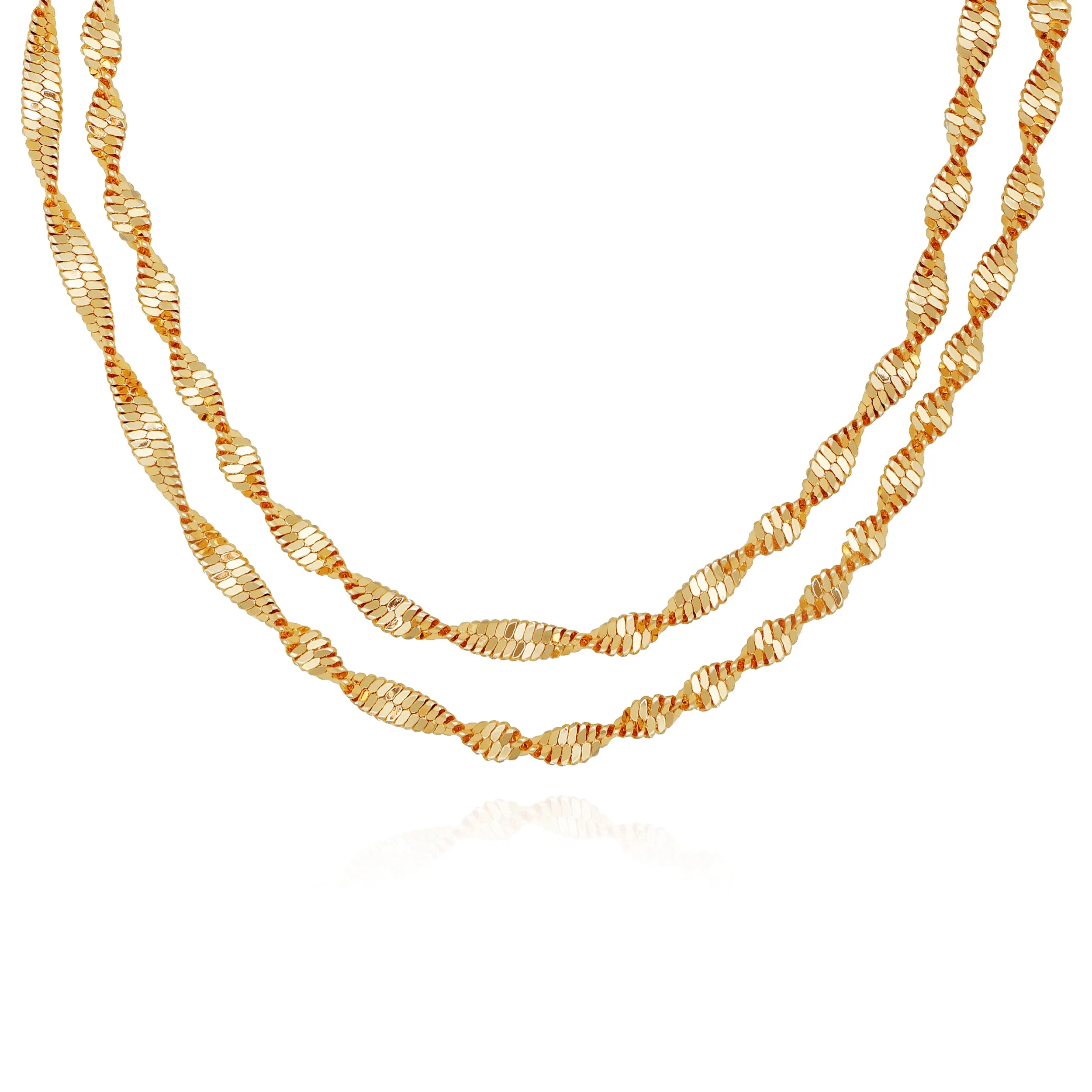 Goldtone Double Layered Harringbone Necklace