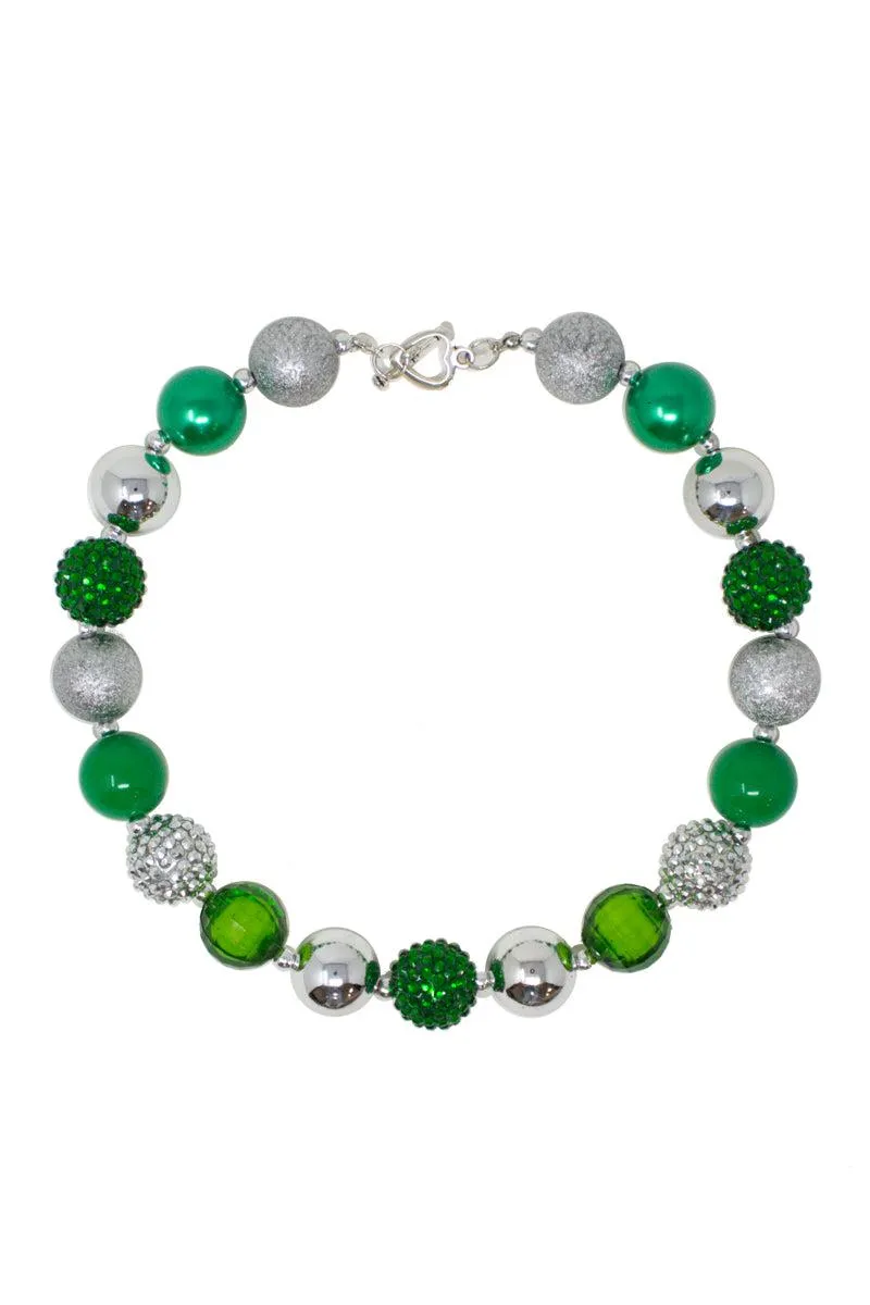 Green & Silver Rhinestone Bubblegum Necklace