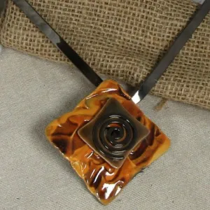 Gunmetal Choker with Handmade Orange Wash Raku Glazed Pendant