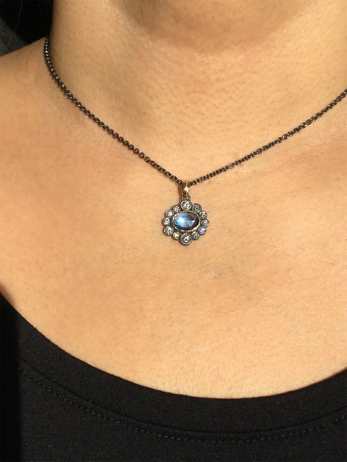 Halo Sapphire and Diamond Pendant