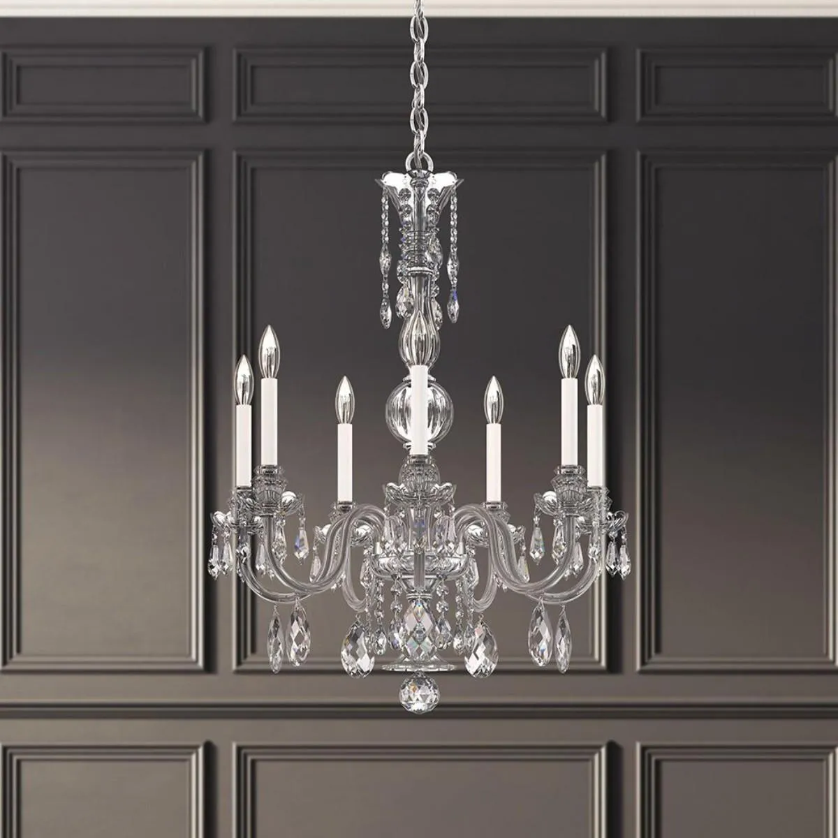 Hamilton Nouveau 7 Light Silver Chandelier with Clear Heritage Crystals