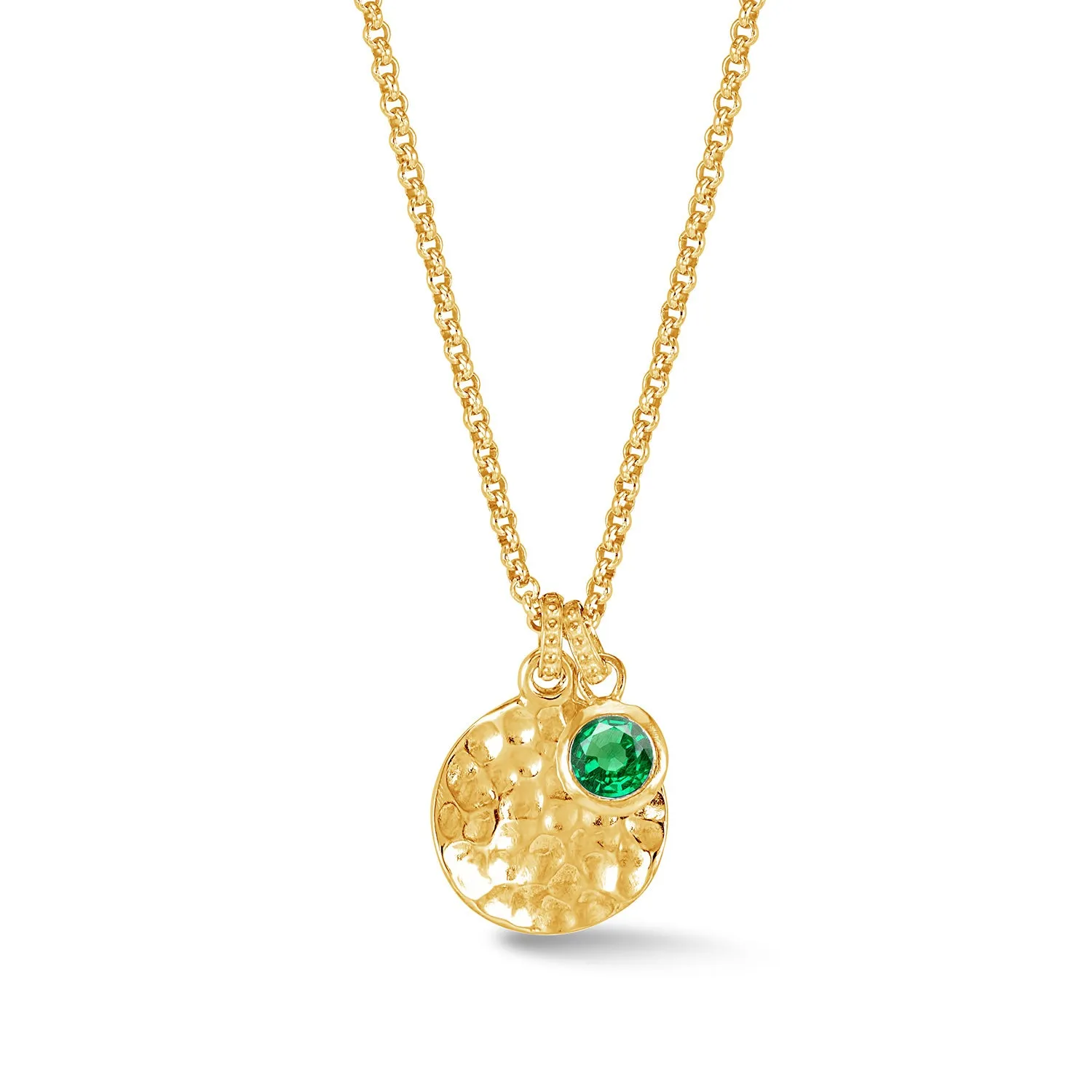 Hammered Disc &  5mm Green Garnet Array Pendant