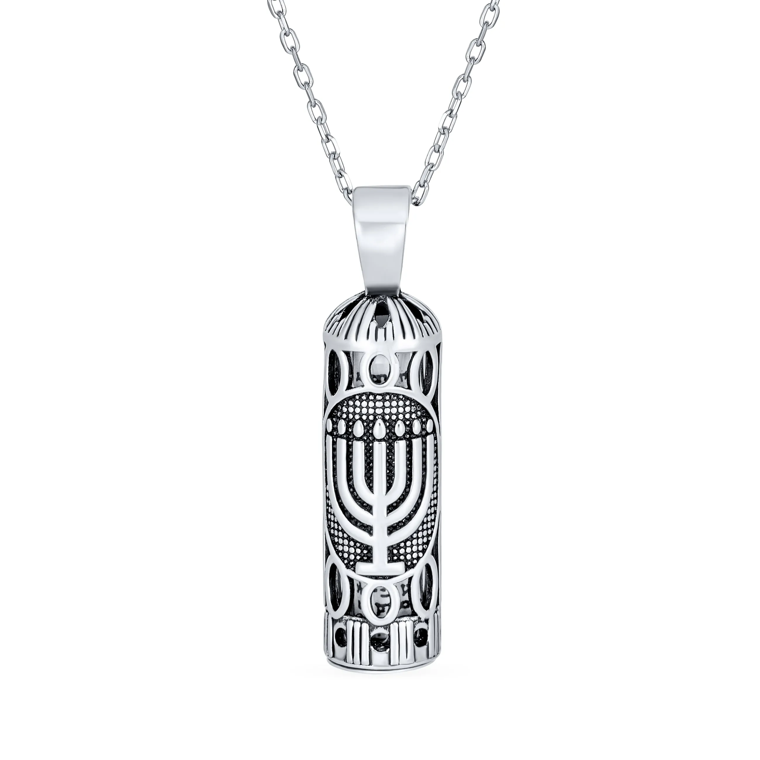 Hanukkah Judaic Mezuzah Pendant Necklace for Bat Mitzvah Sterling Silver