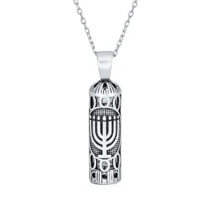 Hanukkah Judaic Mezuzah Pendant Necklace for Bat Mitzvah Sterling Silver