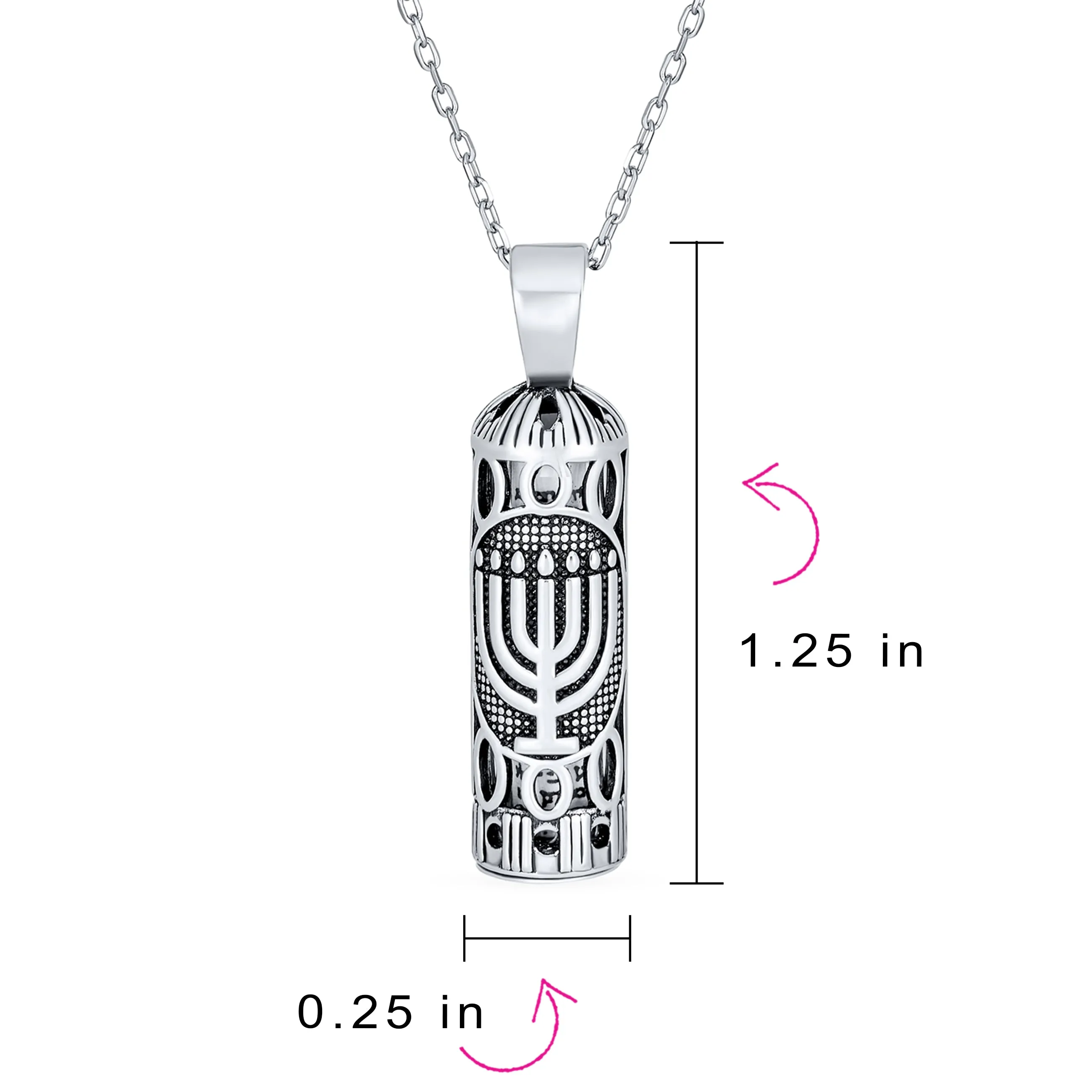 Hanukkah Judaic Mezuzah Pendant Necklace for Bat Mitzvah Sterling Silver