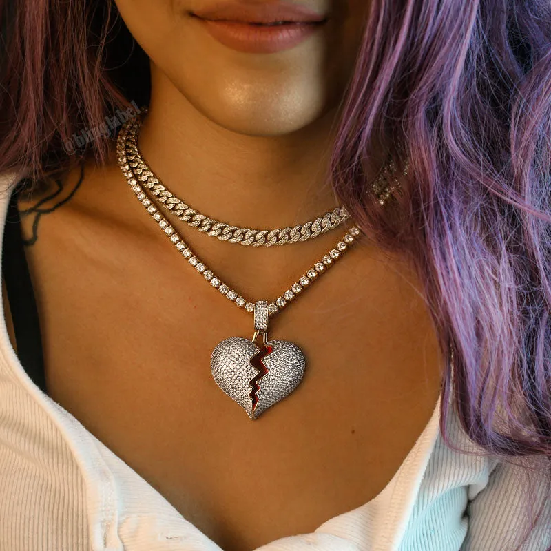 Iced Broken Heart Necklace