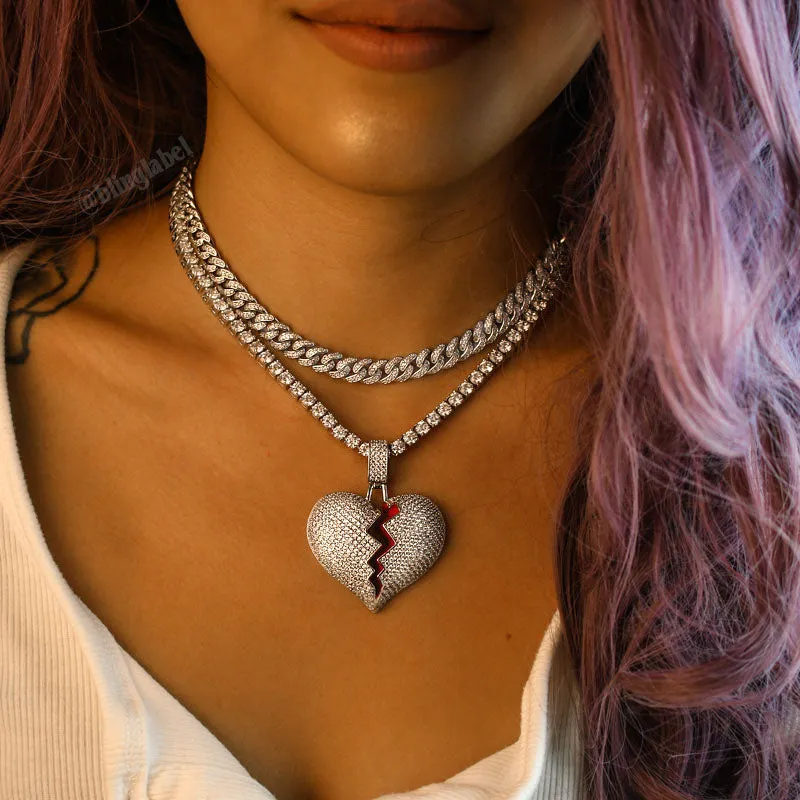 Iced Broken Heart Necklace