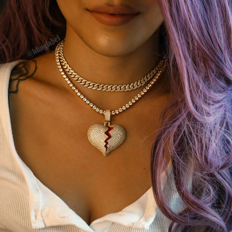 Iced Broken Heart Necklace