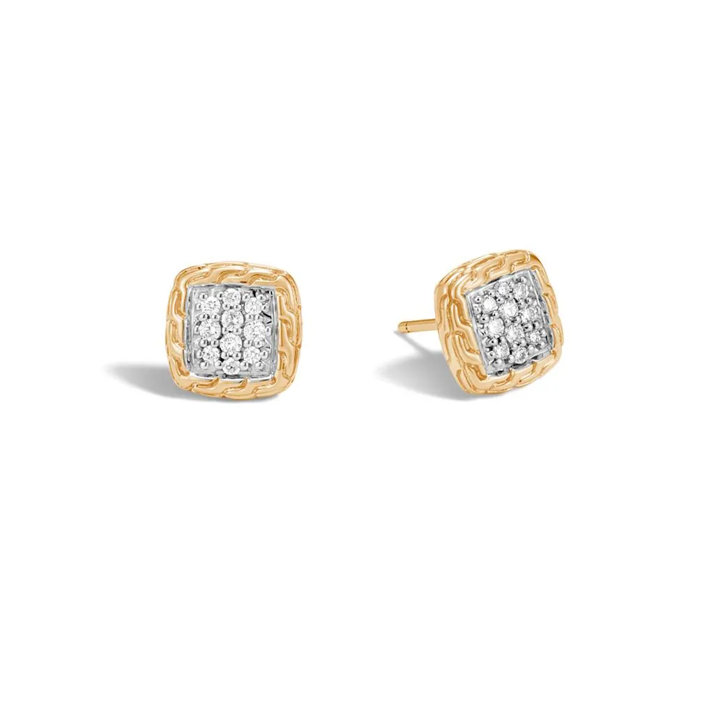 John Hardy Yellow Gold Diamond Pave Stud Earrings