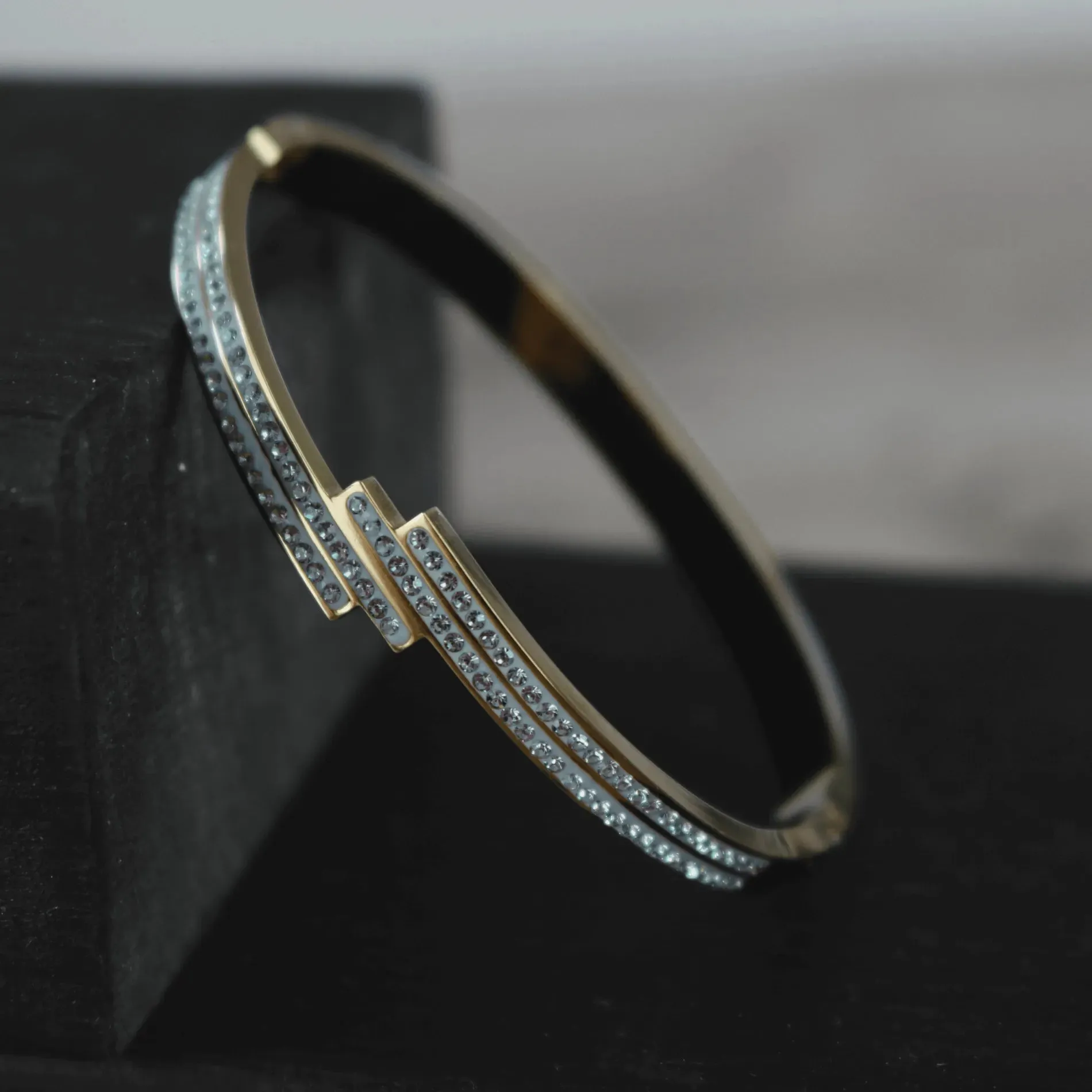 Joy Waterproof Multi Row Bangle CZ Clear 18K Gold Plating