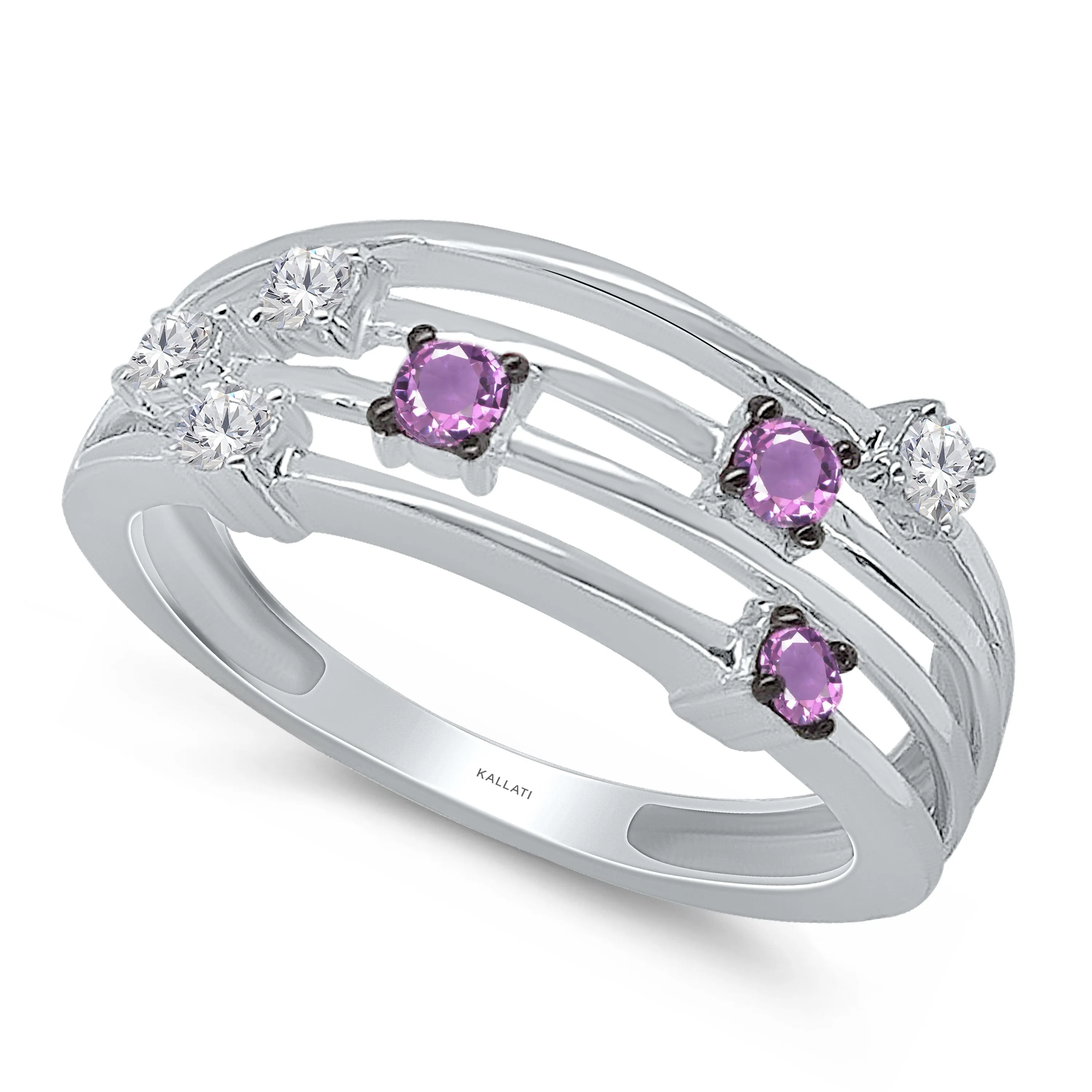 Kallati Heirloom Pink Sapphire & Diamond Ring in 14K White Gold