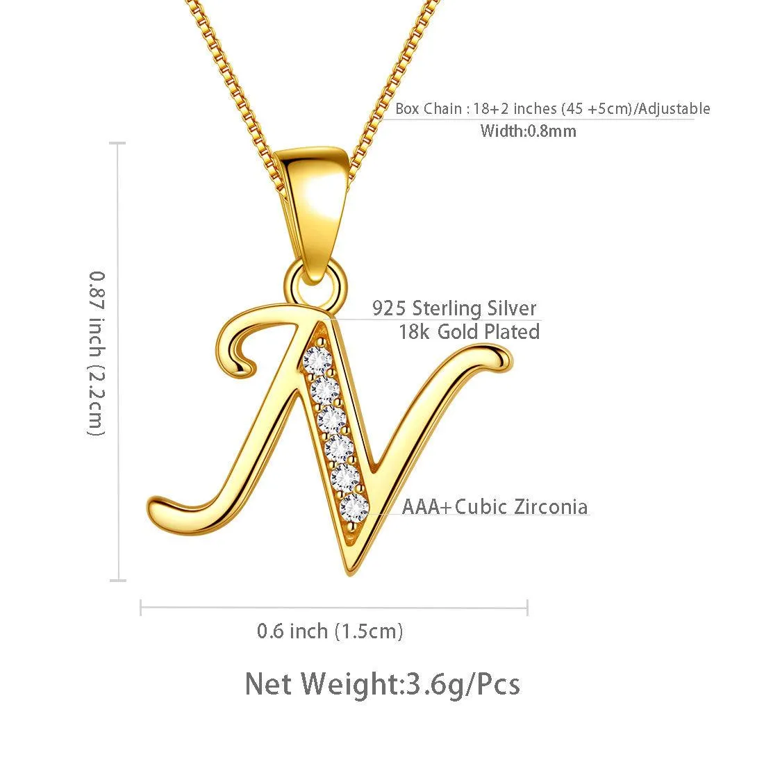 Letter N Initial Necklaces Pendant Women Men Name Jewelry Gift 925 Silver