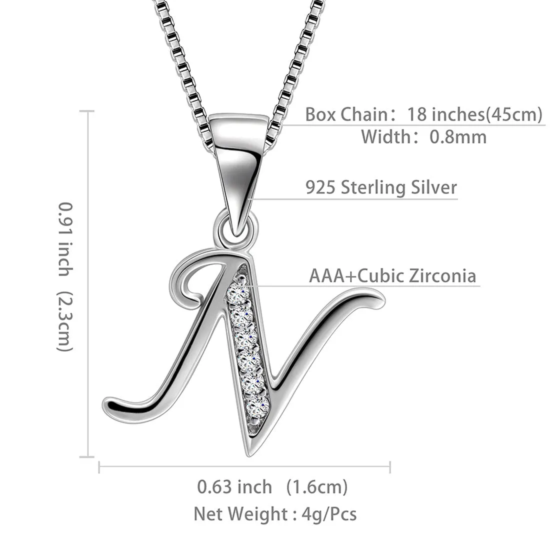 Letter N Initial Necklaces Pendant Women Men Name Jewelry Gift 925 Silver