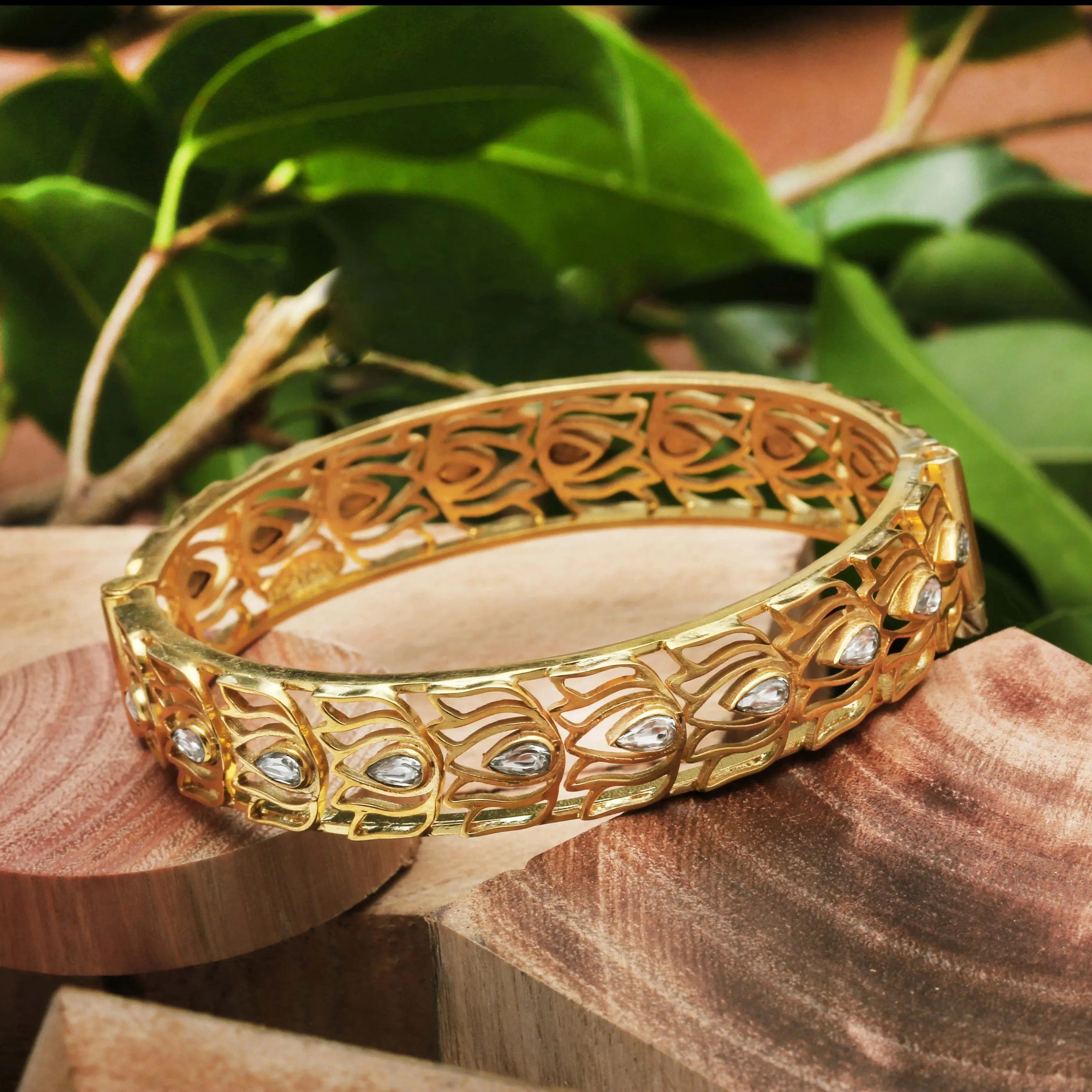 Lotus Gold Plated Silver Bangles (Single)