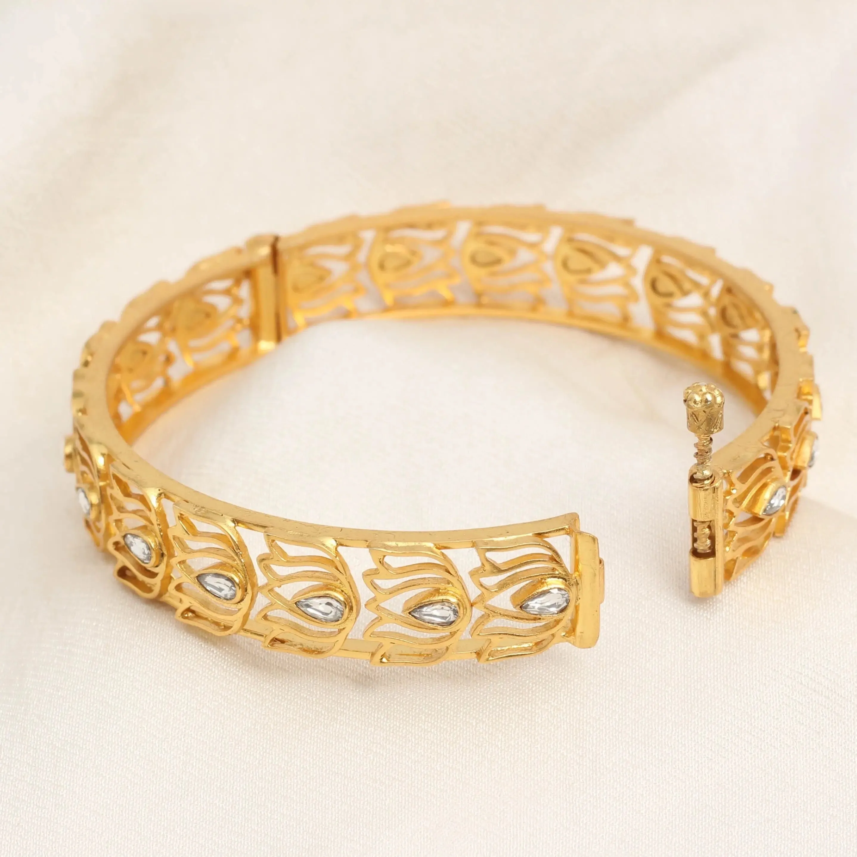 Lotus Gold Plated Silver Bangles (Single)