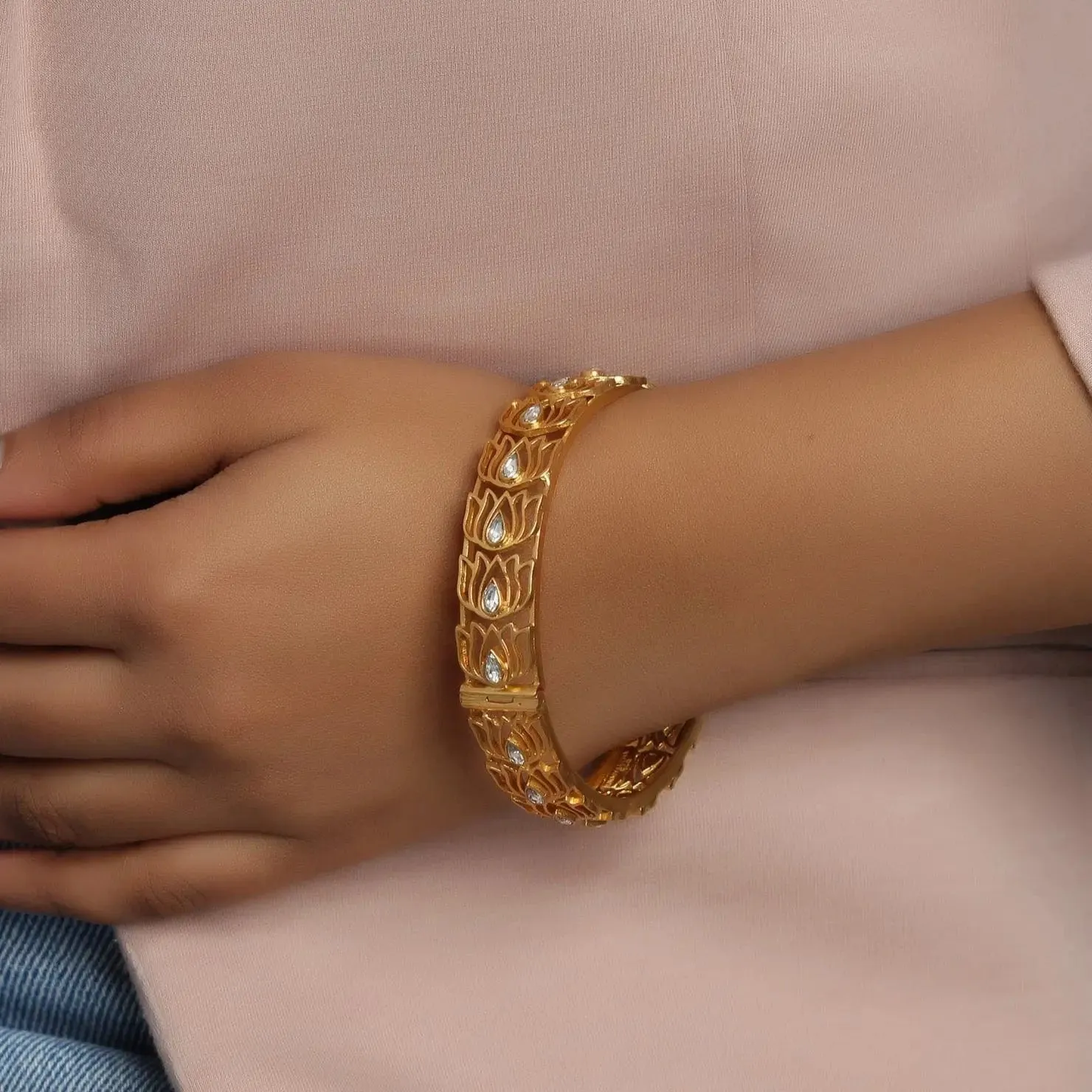 Lotus Gold Plated Silver Bangles (Single)