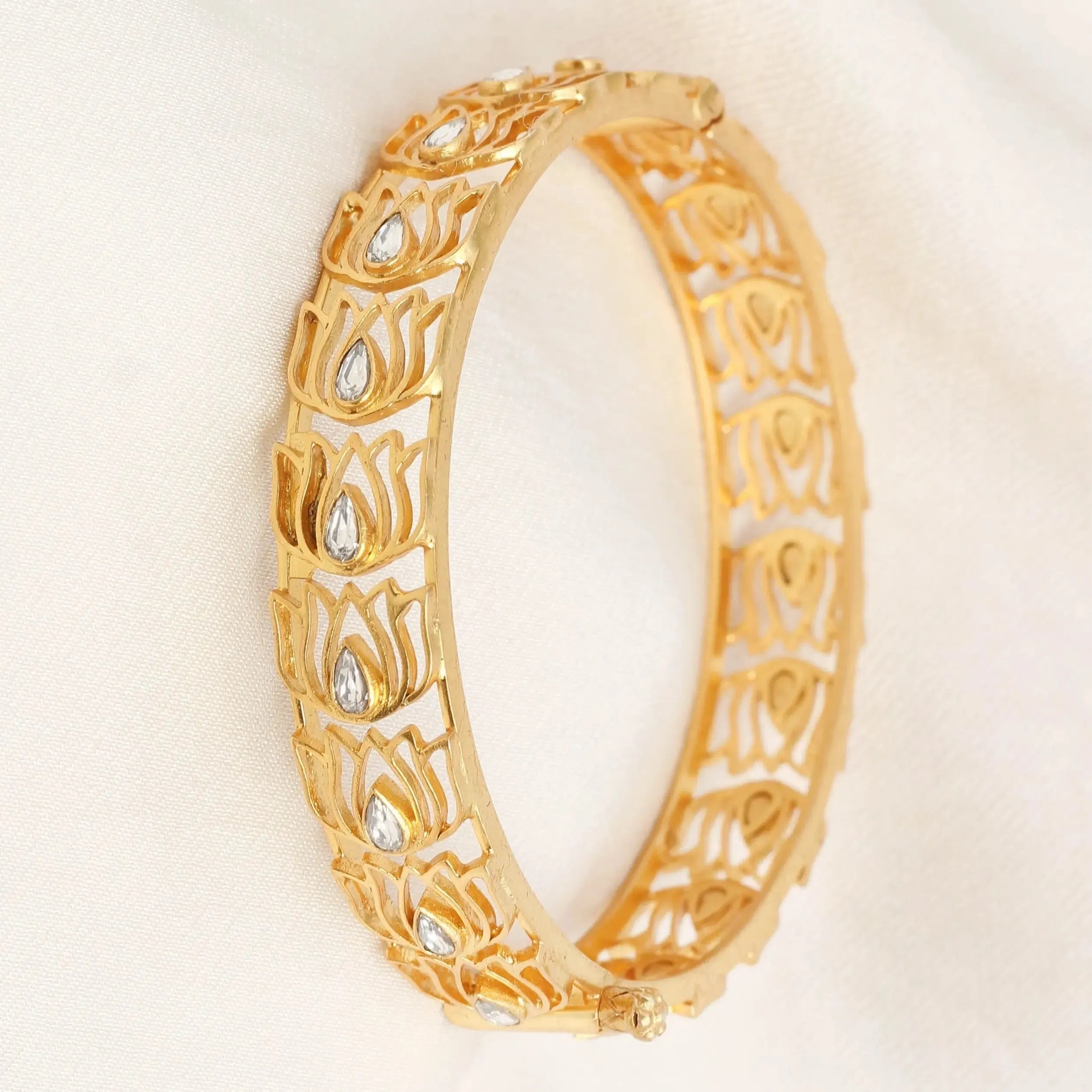 Lotus Gold Plated Silver Bangles (Single)