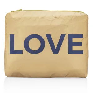 Medium Zipper Pack in Gold with Navy "LOVE"