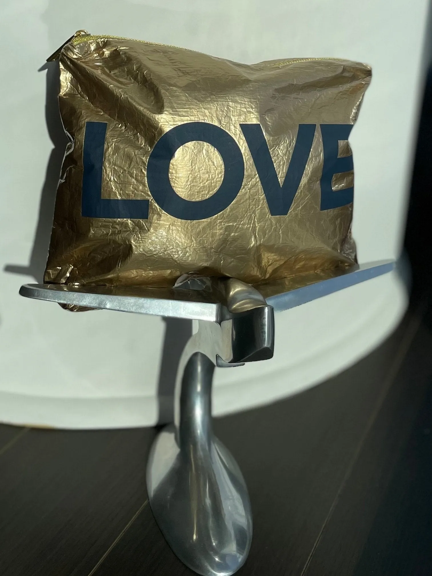 Medium Zipper Pack in Gold with Navy "LOVE"