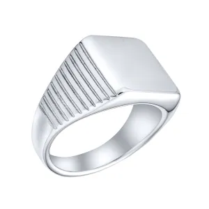 Mens Stainless Steel Monogram Initial Geometric Signet Ring BlackSilver Tone