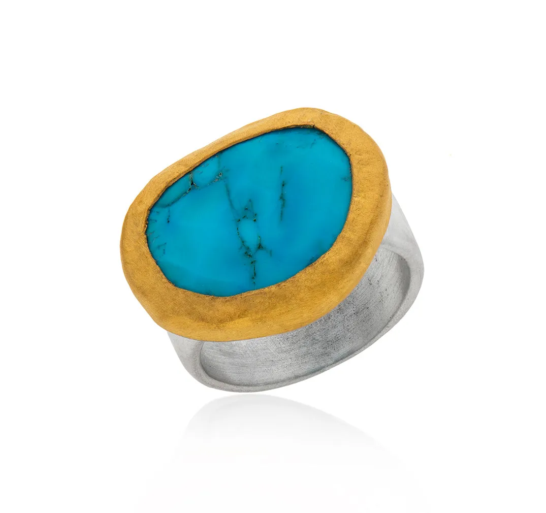 Nava Zahavi Yellow Gold Large Oval Turquoise Ring