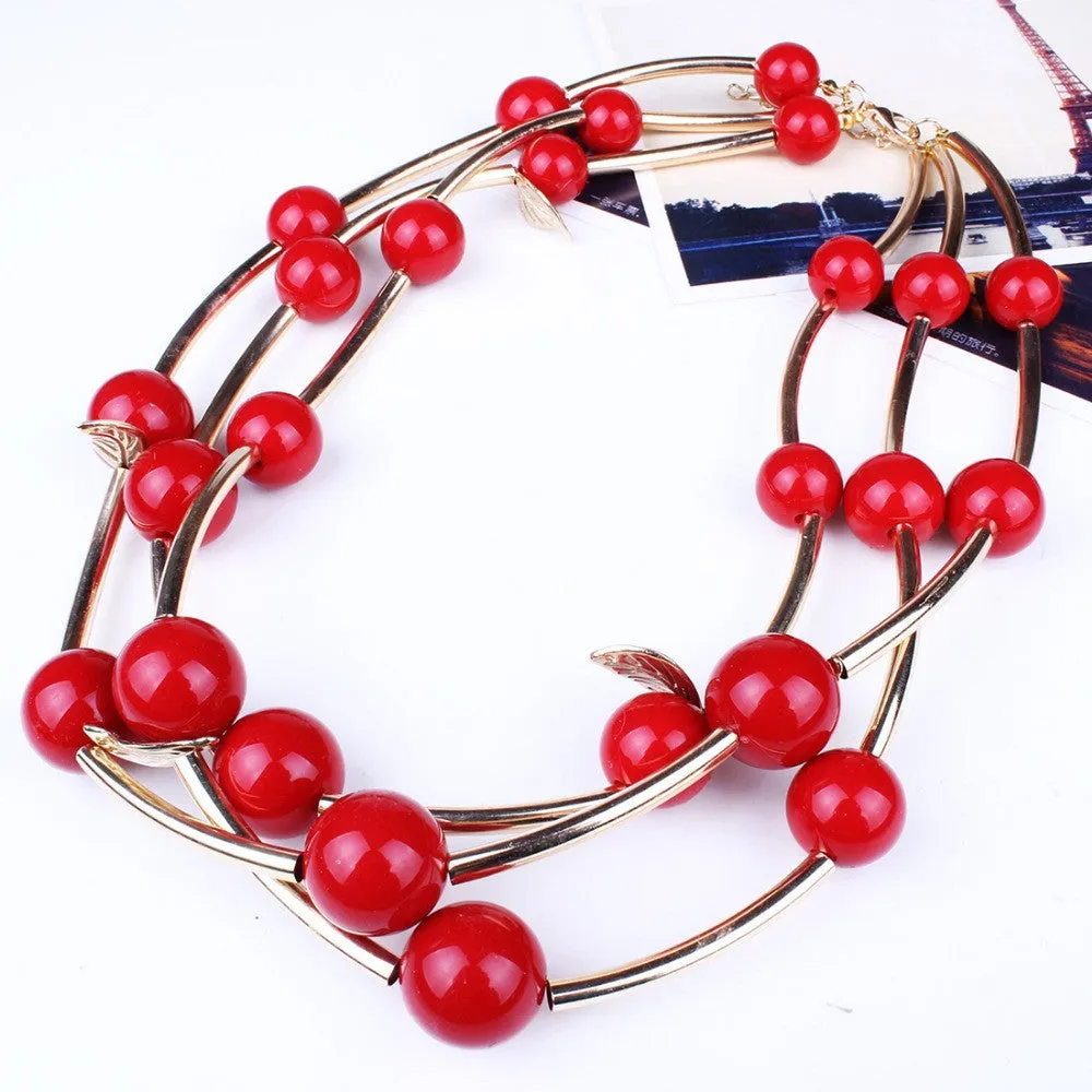 Newest Fashion Jewelry Lady Unique Design 18K Gold Plated Resin Round Bead Multilayer Chock Necklace