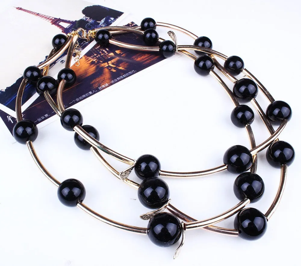 Newest Fashion Jewelry Lady Unique Design 18K Gold Plated Resin Round Bead Multilayer Chock Necklace