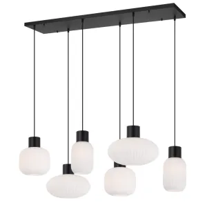 Nori 6 Light Bar Black with Opal Glass Modern Pendant