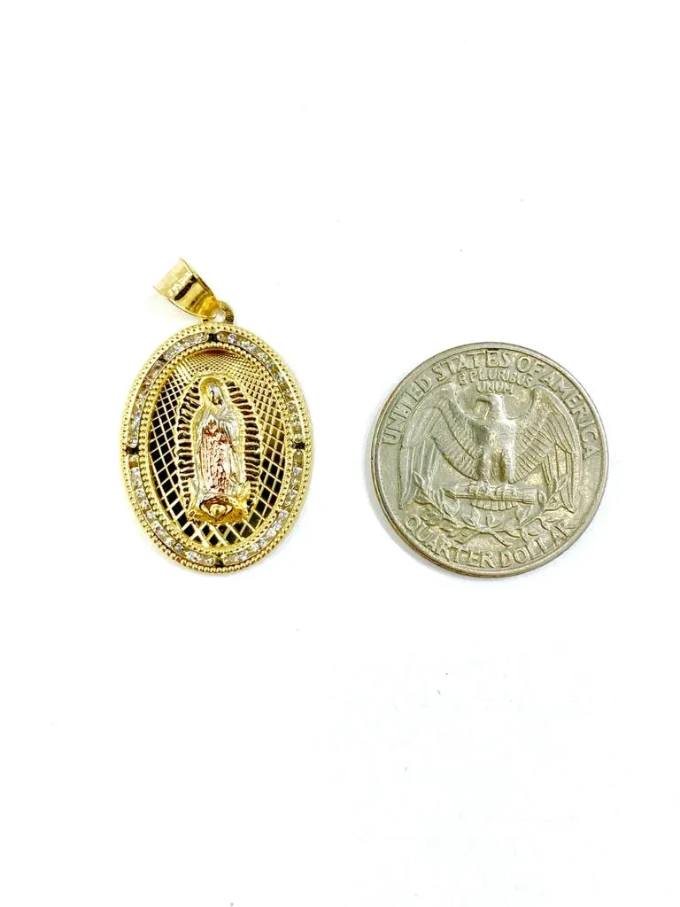 Our Lady of Guadalupe Pendant CZ Charm 28x19mm Religious Gift Womens Girls Mens Diamond Cut