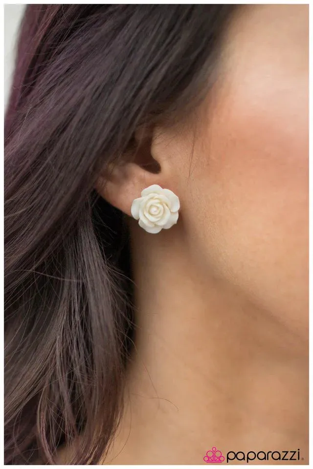 Paparazzi Earring ~ Rose Garden - White