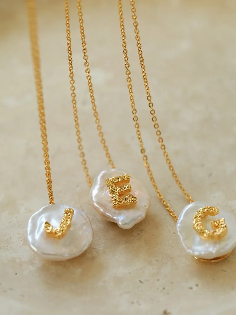 Petal Baroque Pearl Letter Pendants Necklaces