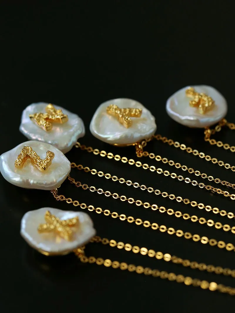 Petal Baroque Pearl Letter Pendants Necklaces