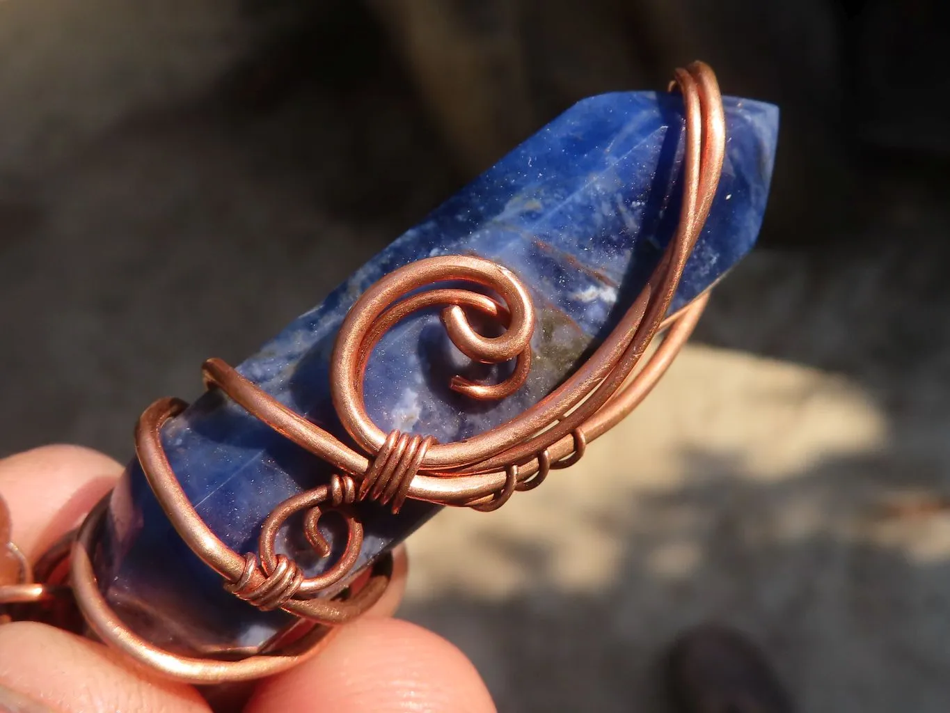 Polished  Copper Wire Wrapped Sodalite Pendants x 6 From Namibia