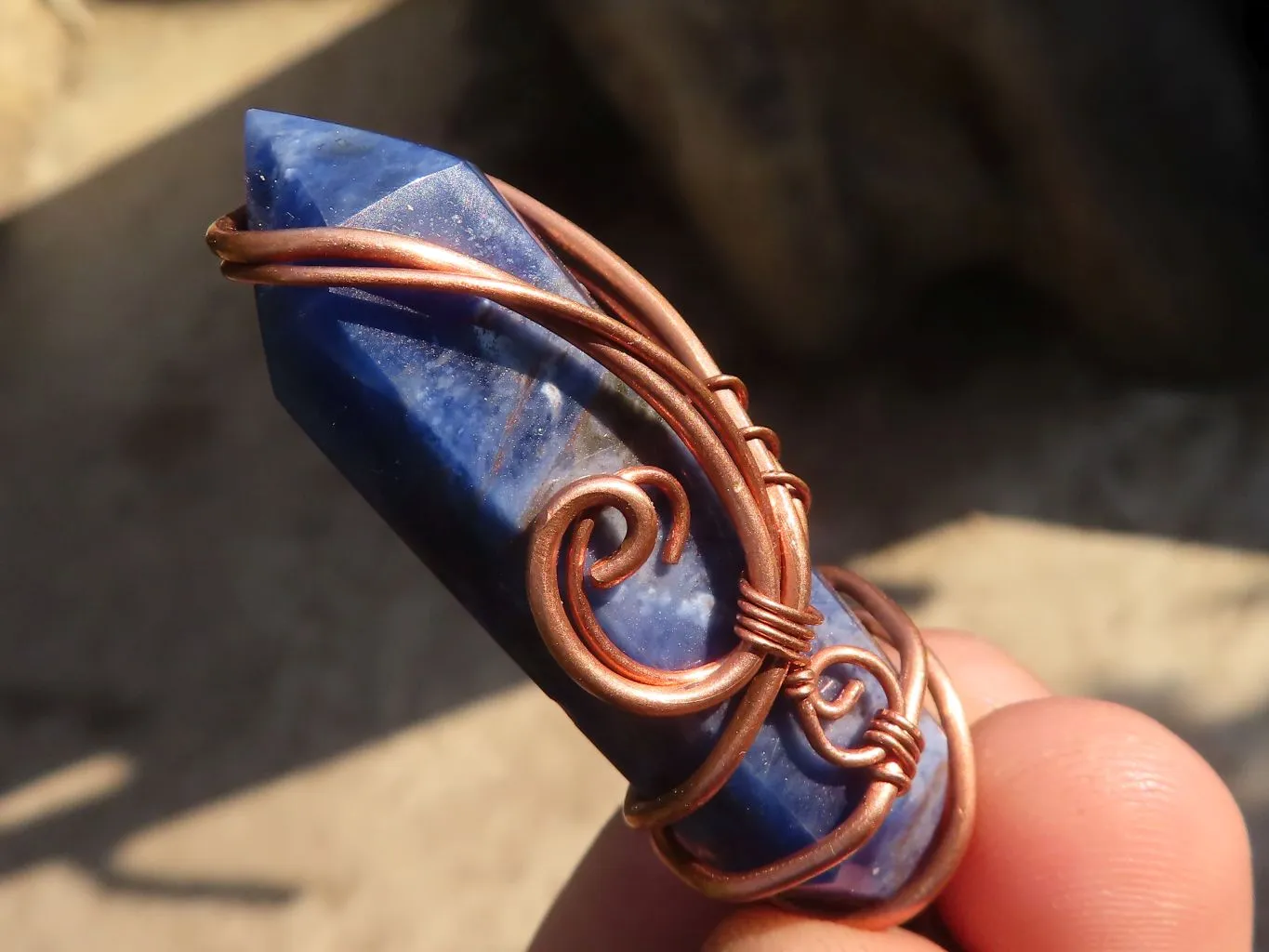 Polished  Copper Wire Wrapped Sodalite Pendants x 6 From Namibia