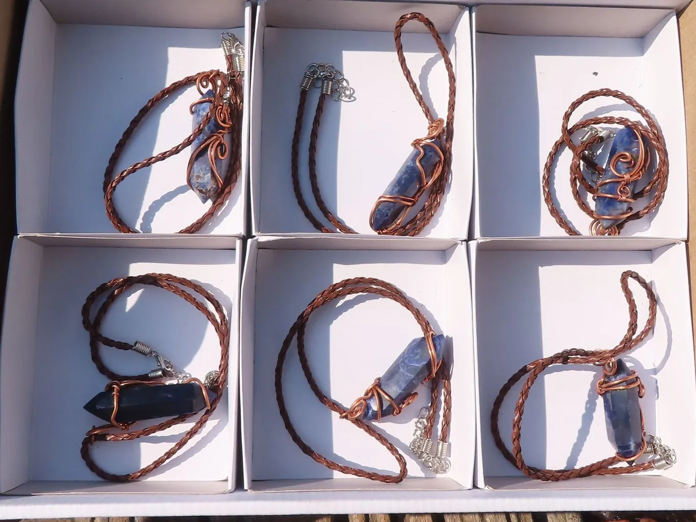 Polished  Copper Wire Wrapped Sodalite Pendants x 6 From Namibia