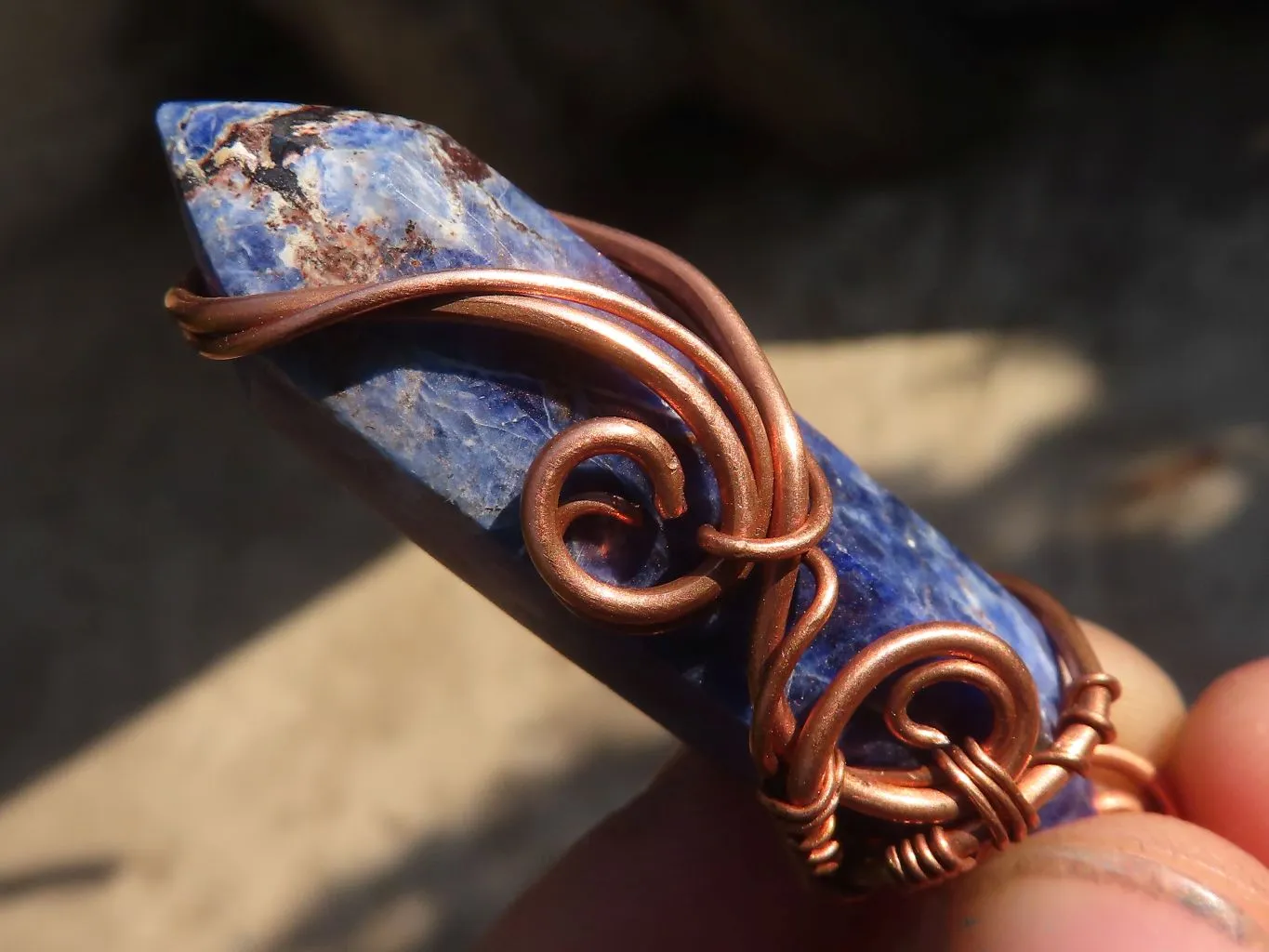 Polished  Copper Wire Wrapped Sodalite Pendants x 6 From Namibia