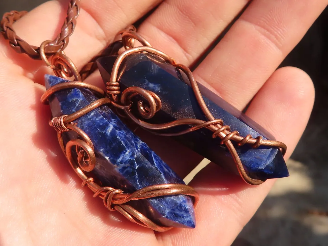 Polished  Copper Wire Wrapped Sodalite Pendants x 6 From Namibia