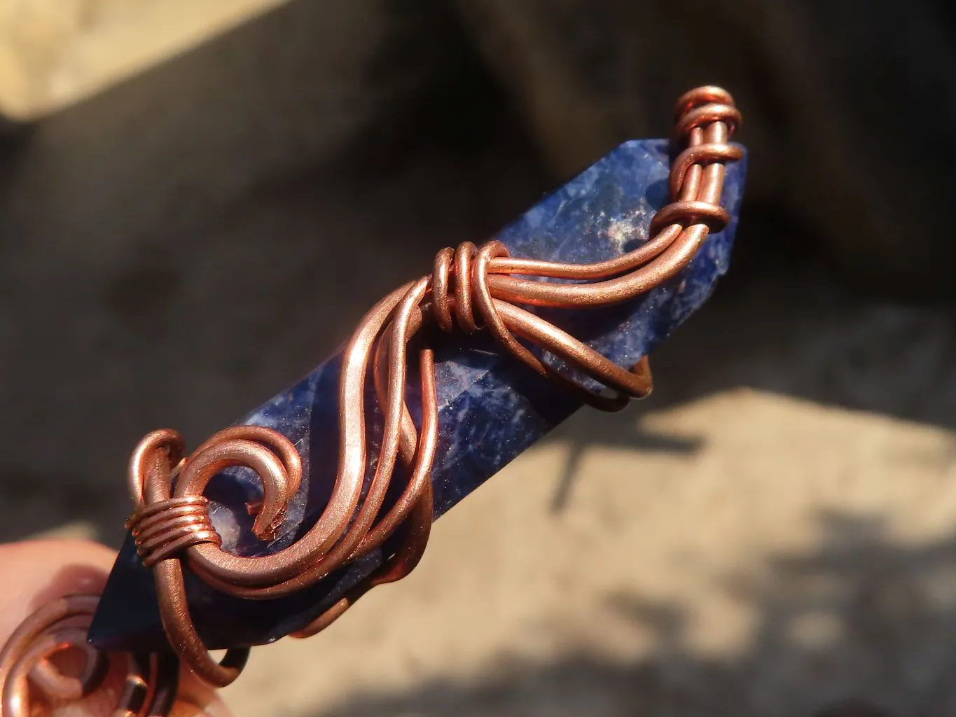 Polished  Copper Wire Wrapped Sodalite Pendants x 6 From Namibia