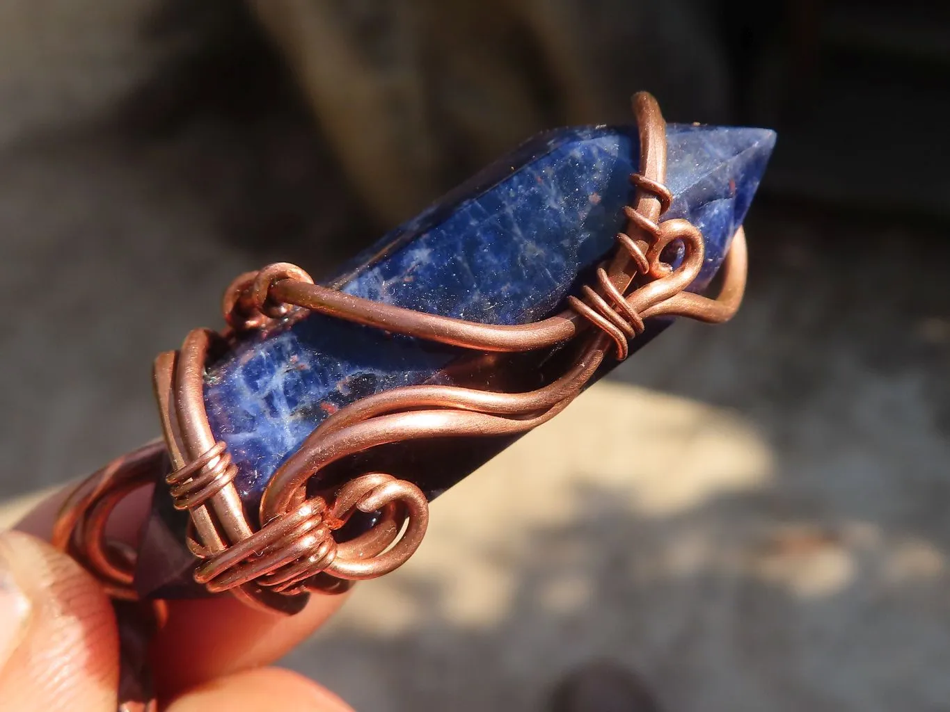 Polished  Copper Wire Wrapped Sodalite Pendants x 6 From Namibia