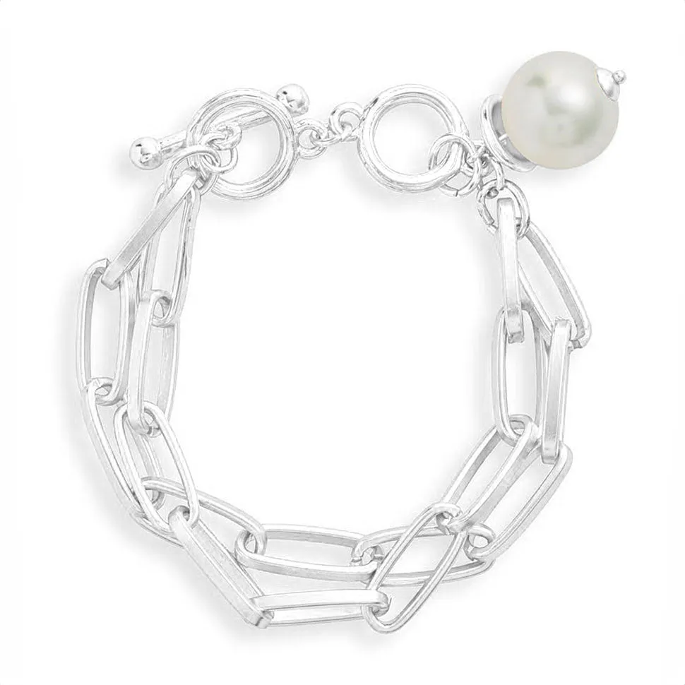 Polished Link & Pearl Bracelet