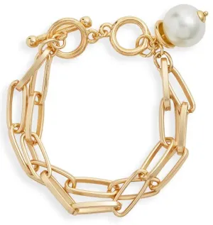 Polished Link & Pearl Bracelet