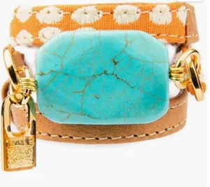 Precious Stone Leather Wrap Bracelet