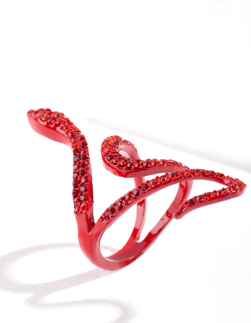 Red Snake Diamante Swirl Ring