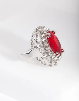 Rhodium Red Stone Statement Ring