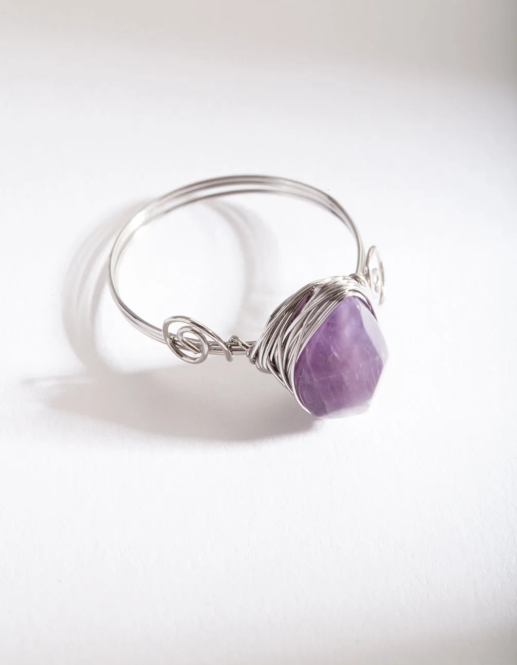 Rhodium Wire Purple Stone Ring