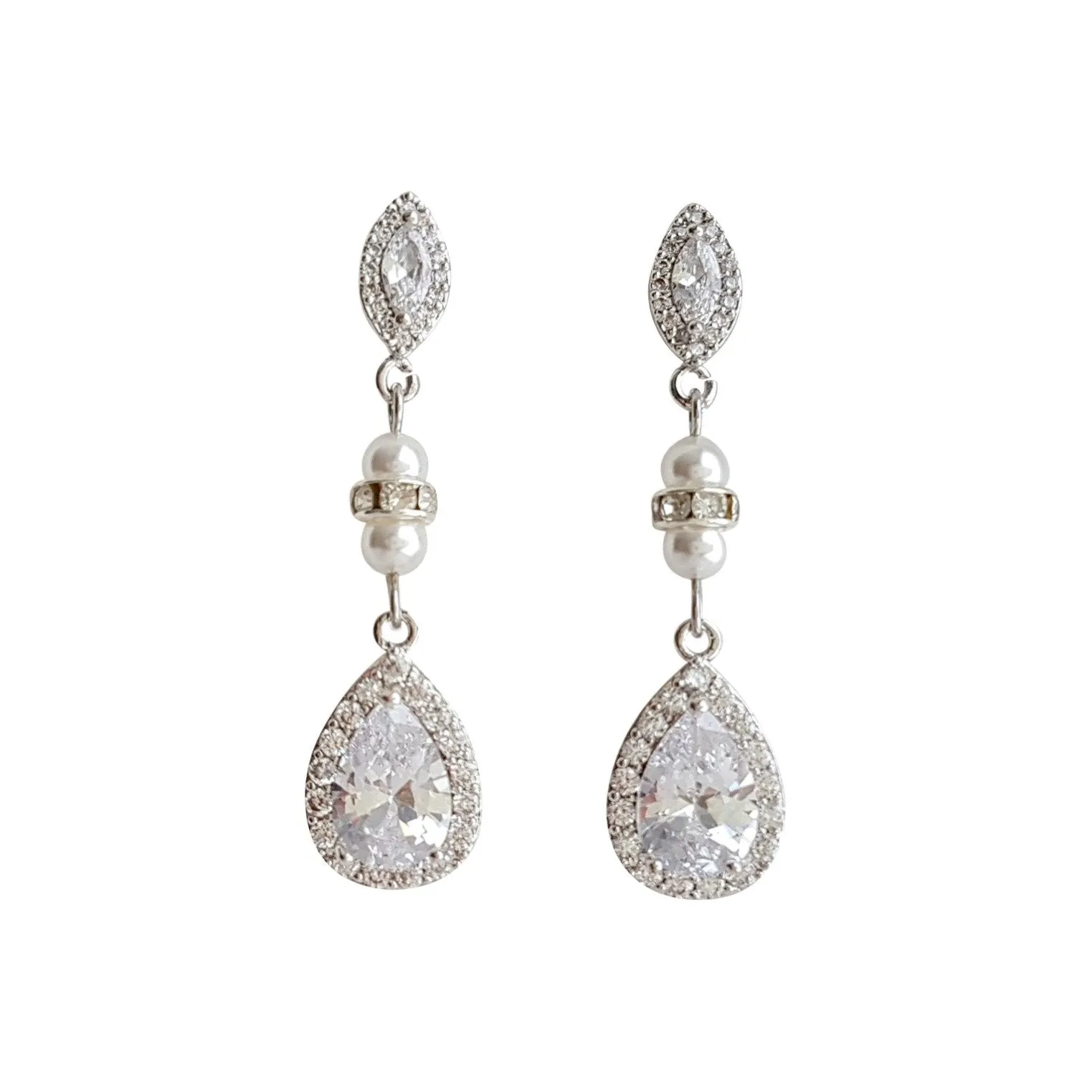 Rose Gold & Pearl Wedding Drop Earrings-Ella