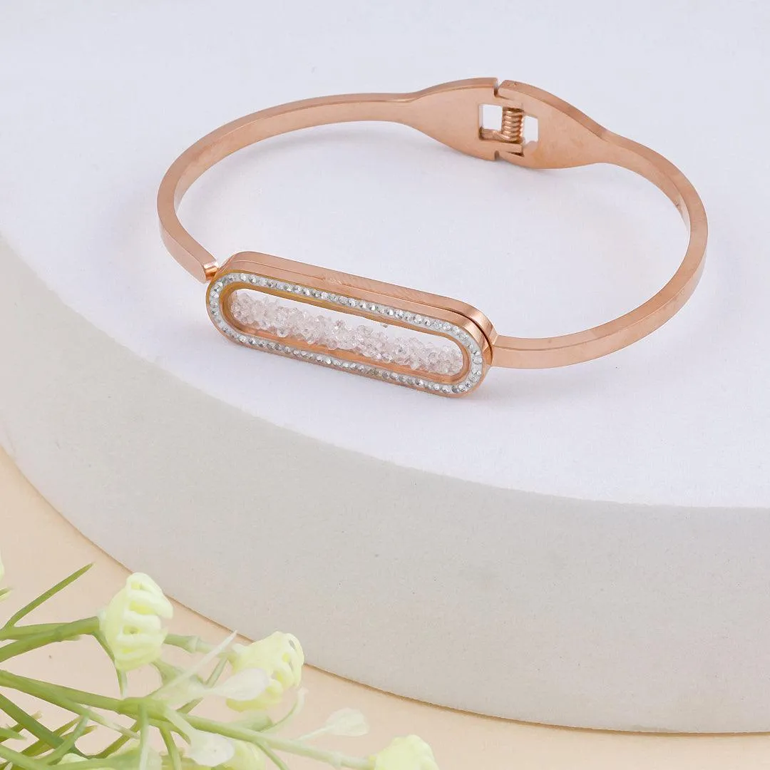 Rose Gold Plated Bracelet with Crystal-Embellished Oval Accent