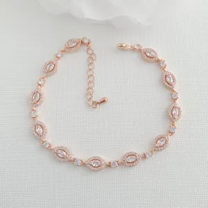 Rose Gold Plated Cubic Zirconia Bridal Bracelet-Abby